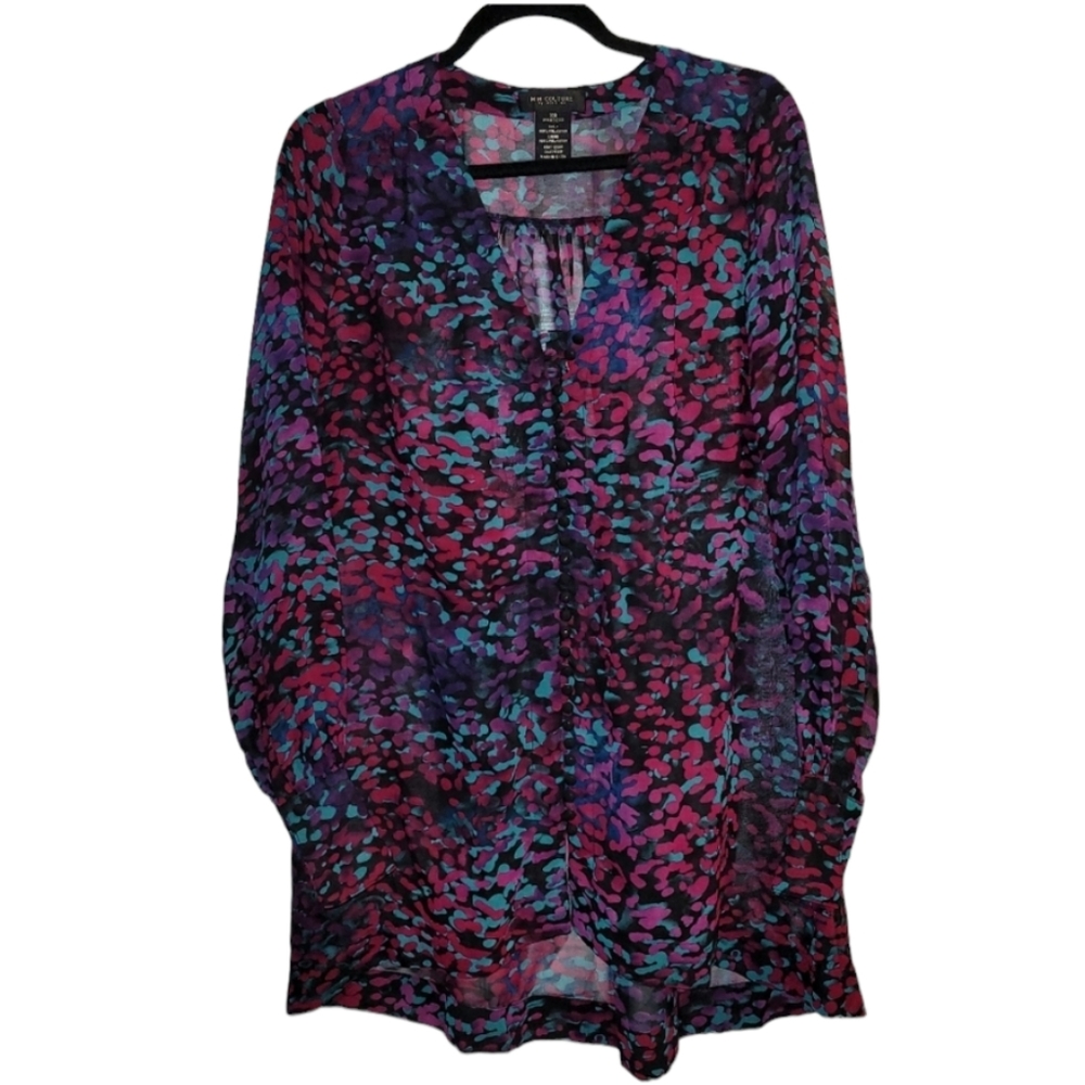 MM Couture Miss Me Blouse Teal Purple Leopard Print Oversize XS Exta Small *FLAW